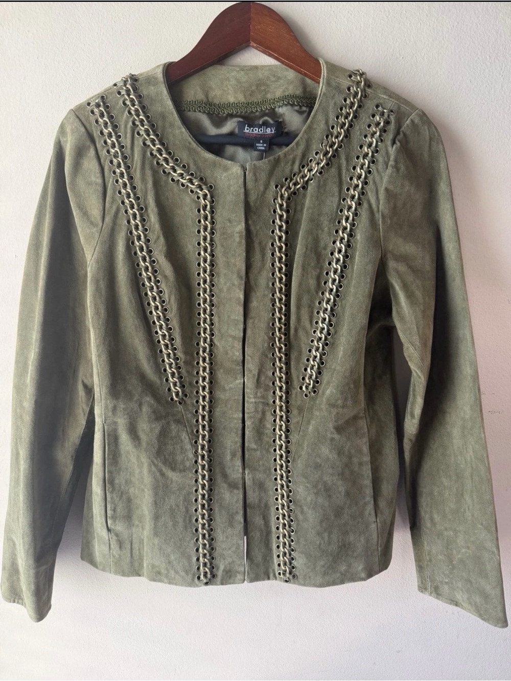 Bradley Olive Suede Eyelet-Trim Leather Jacket